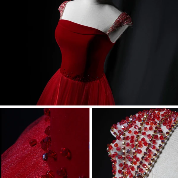 Chic / Beautiful Burgundy Dancing Prom Dresses 2021 A-Line / Princess Shoulders Sleeveless Beading Floor-Length / Long Ruffle Backless Formal Dresses