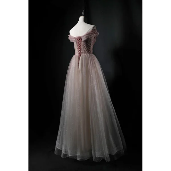 Charmant Champagne Dansant Robe De Bal 2021 Princesse De l'épaule Manches Courtes Perlage Glitter Tulle Longue Volants Dos Nu Robe De Ceremonie