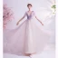 Chic / Belle Lavande Robe De Bal 2021 Princesse Transparentes Col v profond Sans Manches Appliques En Dentelle Perlage Train De Balayage Volants Dos Nu Robe De Ceremonie