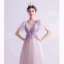 Chic / Belle Lavande Robe De Bal 2021 Princesse Transparentes Col v profond Sans Manches Appliques En Dentelle Perlage Train De Balayage Volants Dos Nu Robe De Ceremonie