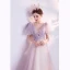 Chic / Belle Lavande Robe De Bal 2021 Princesse Transparentes Col v profond Sans Manches Appliques En Dentelle Perlage Train De Balayage Volants Dos Nu Robe De Ceremonie