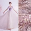 Chic / Belle Lavande Robe De Bal 2021 Princesse Transparentes Col v profond Sans Manches Appliques En Dentelle Perlage Train De Balayage Volants Dos Nu Robe De Ceremonie