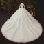 Illusion Ivory Bridal Wedding Dresses 2021 Ball Gown V-Neck Long Sleeve Appliques Lace Beading Glitter Tulle Cathedral Train Ruffle