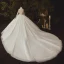 Illusion Ivory Bridal Wedding Dresses 2021 Ball Gown V-Neck Long Sleeve Appliques Lace Beading Glitter Tulle Cathedral Train Ruffle