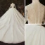 Illusion Ivory Bridal Wedding Dresses 2021 Ball Gown V-Neck Long Sleeve Appliques Lace Beading Glitter Tulle Cathedral Train Ruffle