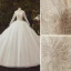Illusion Ivory Bridal Wedding Dresses 2021 Ball Gown V-Neck Long Sleeve Appliques Lace Beading Glitter Tulle Cathedral Train Ruffle