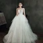 Ivoire Jardin / Extérieur Légère Robe De Mariée 2021 Robe Boule Transparentes Col v profond Sans Manches Dos Nu Appliques Fleur Perlage Train De Balayage