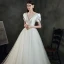 Abordable Ivoire Satin La Mariée Robe De Mariée 2021 Princesse Col v profond Gonflée Manches Courtes Dos Nu Chapel Train Volants