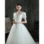 Abordable Ivoire Satin La Mariée Robe De Mariée 2021 Princesse Col v profond Gonflée Manches Courtes Dos Nu Chapel Train Volants