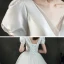 Abordable Ivoire Satin La Mariée Robe De Mariée 2021 Princesse Col v profond Gonflée Manches Courtes Dos Nu Chapel Train Volants
