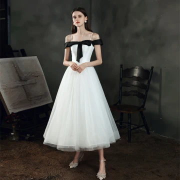 Meilleur Blanche Dansant Robe De Bal 2021 Princesse De L 039 Épaule Bretelles Spaghetti Manches Courtes Noeud Longueur Cheville Volants Dos Nu Robe De Ceremonie