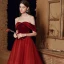 Modest / Simple Red Velour Dancing Prom Dresses 2021 A-Line / Princess Off-The-Shoulder Short Sleeve Floor-Length / Long Ruffle Backless Formal Dresses