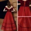Modest / Simple Red Velour Dancing Prom Dresses 2021 A-Line / Princess Off-The-Shoulder Short Sleeve Floor-Length / Long Ruffle Backless Formal Dresses