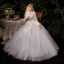 Affordable Ivory Outdoor / Garden Winter Wedding Dresses 2021 Ball Gown V-Neck Long Sleeve Appliques Lace Sequins Glitter Tulle Floor-Length / Long Ruffle