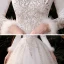 Affordable Ivory Outdoor / Garden Winter Wedding Dresses 2021 Ball Gown V-Neck Long Sleeve Appliques Lace Sequins Glitter Tulle Floor-Length / Long Ruffle