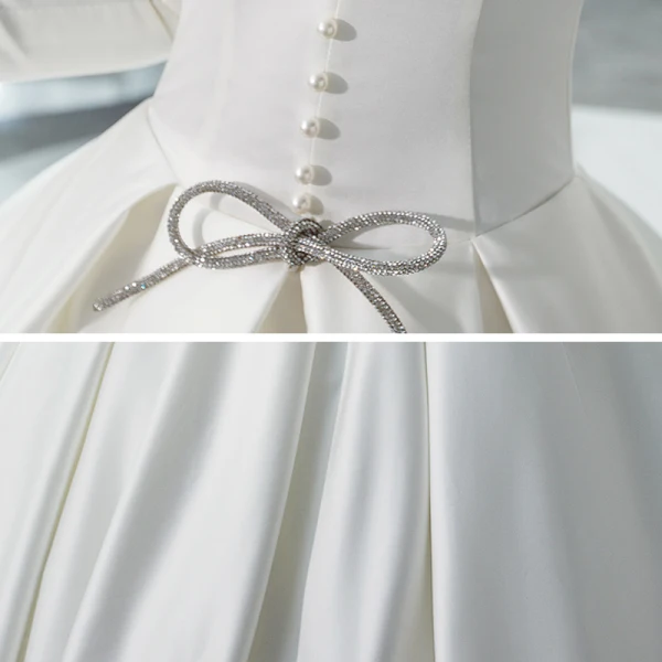 Erschwinglich Muslimisches Ivory / Creme Satin Winter Hochzeits Brautkleider / Hochzeitskleider 2021 Ballkleid V-Ausschnitt Lange Ärmel Applikationen Spitze Perlenstickerei Perle Kathedrale Schleppe Rüschen