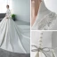 Erschwinglich Muslimisches Ivory / Creme Satin Winter Hochzeits Brautkleider / Hochzeitskleider 2021 Ballkleid V-Ausschnitt Lange Ärmel Applikationen Spitze Perlenstickerei Perle Kathedrale Schleppe Rüschen
