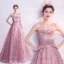 Chic / Belle Rougissant Rose Robe De Bal 2021 Princesse Bretelles Spaghetti Sans Manches Paillettes Perlage Glitter Tulle Train De Balayage Volants Dos Nu Robe De Ceremonie