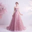 Chic / Belle Rougissant Rose Robe De Bal 2021 Princesse Bretelles Spaghetti Sans Manches Paillettes Perlage Glitter Tulle Train De Balayage Volants Dos Nu Robe De Ceremonie
