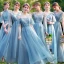 Abordable Océan Bleu Robe Demoiselle D'honneur 2021 Princesse Appliques En Dentelle Dos Nu Longue Volants