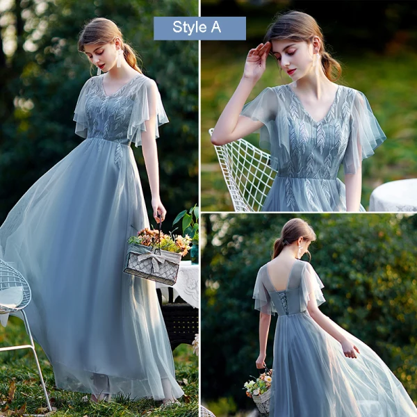 Abordable Océan Bleu Robe Demoiselle D'honneur 2021 Princesse Appliques En Dentelle Dos Nu Longue Volants