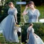 Abordable Océan Bleu Robe Demoiselle D'honneur 2021 Princesse Appliques En Dentelle Dos Nu Longue Volants