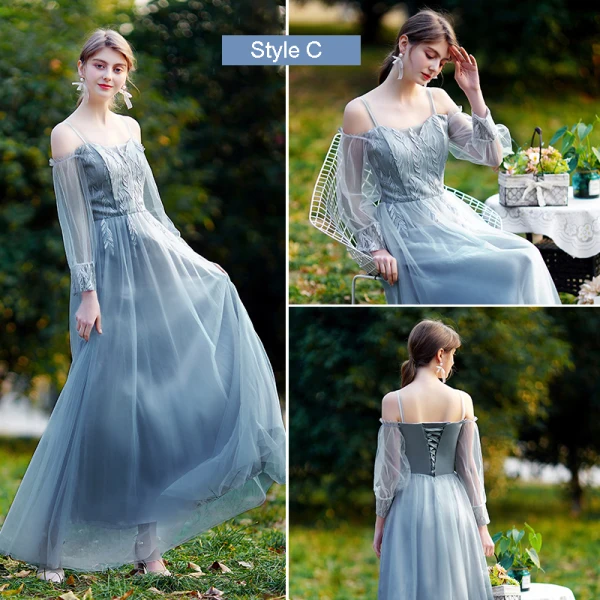 Abordable Océan Bleu Robe Demoiselle D'honneur 2021 Princesse Appliques En Dentelle Dos Nu Longue Volants