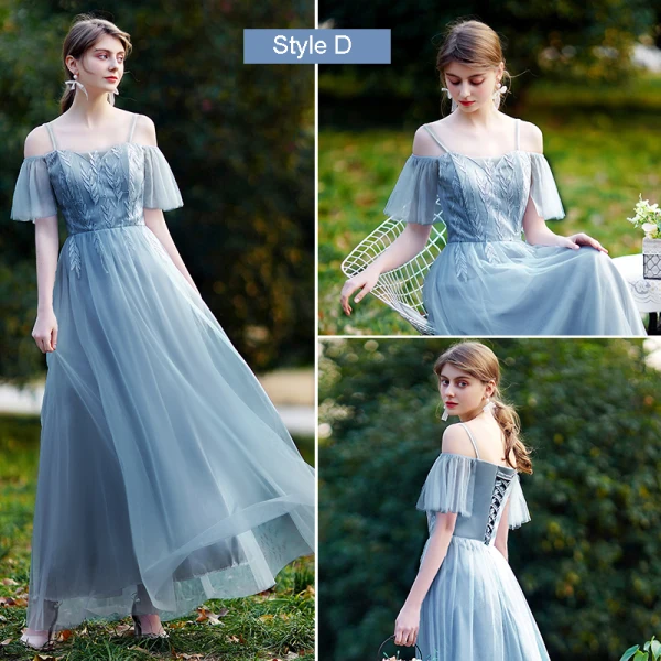Abordable Océan Bleu Robe Demoiselle D'honneur 2021 Princesse Appliques En Dentelle Dos Nu Longue Volants