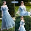 Abordable Océan Bleu Robe Demoiselle D'honneur 2021 Princesse Appliques En Dentelle Dos Nu Longue Volants