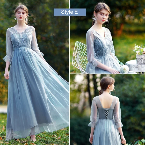 Abordable Océan Bleu Robe Demoiselle D'honneur 2021 Princesse Appliques En Dentelle Dos Nu Longue Volants
