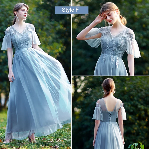 Abordable Océan Bleu Robe Demoiselle D'honneur 2021 Princesse Appliques En Dentelle Dos Nu Longue Volants