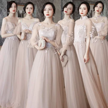 Abordable Perle Rose Robe Demoiselle D Honneur 2021 Princesse Dos Nu Appliques En Dentelle Longue Volants