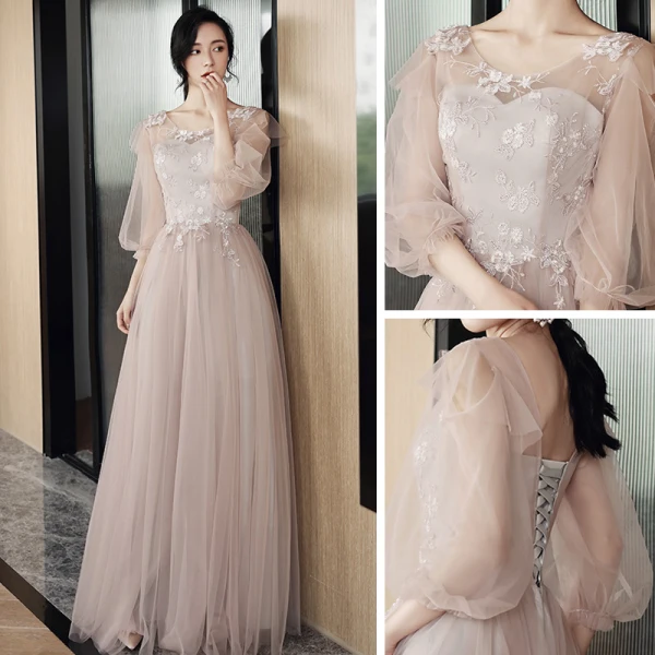 Abordable Perle Rose Robe Demoiselle D'honneur 2021 Princesse Dos Nu Appliques En Dentelle Longue Volants
