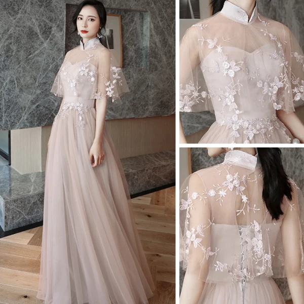 Abordable Perle Rose Robe Demoiselle D'honneur 2021 Princesse Dos Nu Appliques En Dentelle Longue Volants