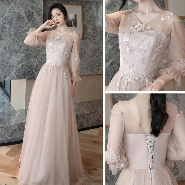 Abordable Perle Rose Robe Demoiselle D'honneur 2021 Princesse Dos Nu Appliques En Dentelle Longue Volants
