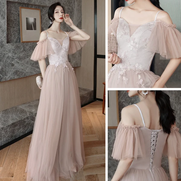 Abordable Perle Rose Robe Demoiselle D'honneur 2021 Princesse Dos Nu Appliques En Dentelle Longue Volants