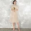 Abordable Champagne Robe Demoiselle D'honneur 2021 Princesse Dos Nu Appliques En Dentelle Ceinture Thé Longueur Volants