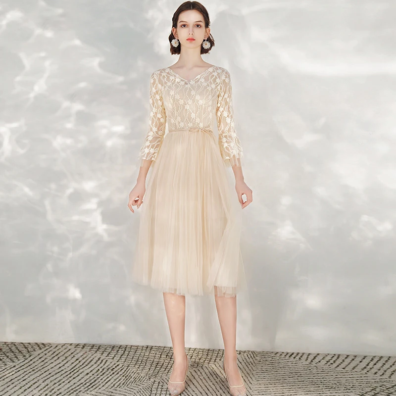 sachin and babi light blue dress Chiffon Sequined Scoop Neck Sashes/Ribbons Champagne Knee-length Bridesmaid  Dress main image 0