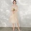Abordable Champagne Robe Demoiselle D'honneur 2021 Princesse Dos Nu Appliques En Dentelle Ceinture Thé Longueur Volants