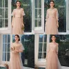 Affordable Pearl Pink Bridesmaid Dresses 2021 A-Line / Princess Backless Appliques Flower Sequins Sash Floor-Length / Long Ruffle