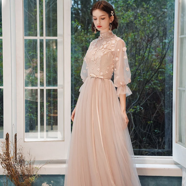 Affordable Pearl Pink Bridesmaid Dresses 2021 A-Line / Princess Backless Appliques Flower Sequins Sash Floor-Length / Long Ruffle