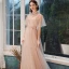 Affordable Pearl Pink Bridesmaid Dresses 2021 A-Line / Princess Backless Appliques Flower Sequins Sash Floor-Length / Long Ruffle