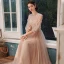 Affordable Pearl Pink Bridesmaid Dresses 2021 A-Line / Princess Backless Appliques Flower Sequins Sash Floor-Length / Long Ruffle
