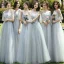 Affordable Grey Bridesmaid Dresses 2021 A-Line / Princess Backless Appliques Lace Floor-Length / Long Ruffle