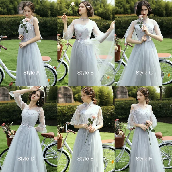 Affordable Grey Bridesmaid Dresses 2021 A-Line / Princess Backless Appliques Lace Floor-Length / Long Ruffle