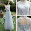 Affordable Grey Bridesmaid Dresses 2021 A-Line / Princess Backless Appliques Lace Floor-Length / Long Ruffle
