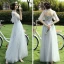 Affordable Grey Bridesmaid Dresses 2021 A-Line / Princess Backless Appliques Lace Floor-Length / Long Ruffle