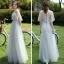 Affordable Grey Bridesmaid Dresses 2021 A-Line / Princess Backless Appliques Lace Floor-Length / Long Ruffle