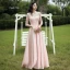 Affordable Satin Bridesmaid Dresses 2021 A-Line / Princess V-Neck 1/2 Sleeves Appliques Lace Sash Backless Floor-Length / Long Ruffle