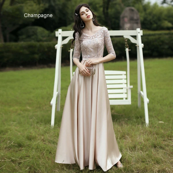 Affordable Satin Bridesmaid Dresses 2021 A-Line Princess V-Neck 1/2 Sleeves Appliques Affordable Satin Bridesmaid Dresses 2021 A-Line Princess V-Neck 1/2 Sleeves Appliques